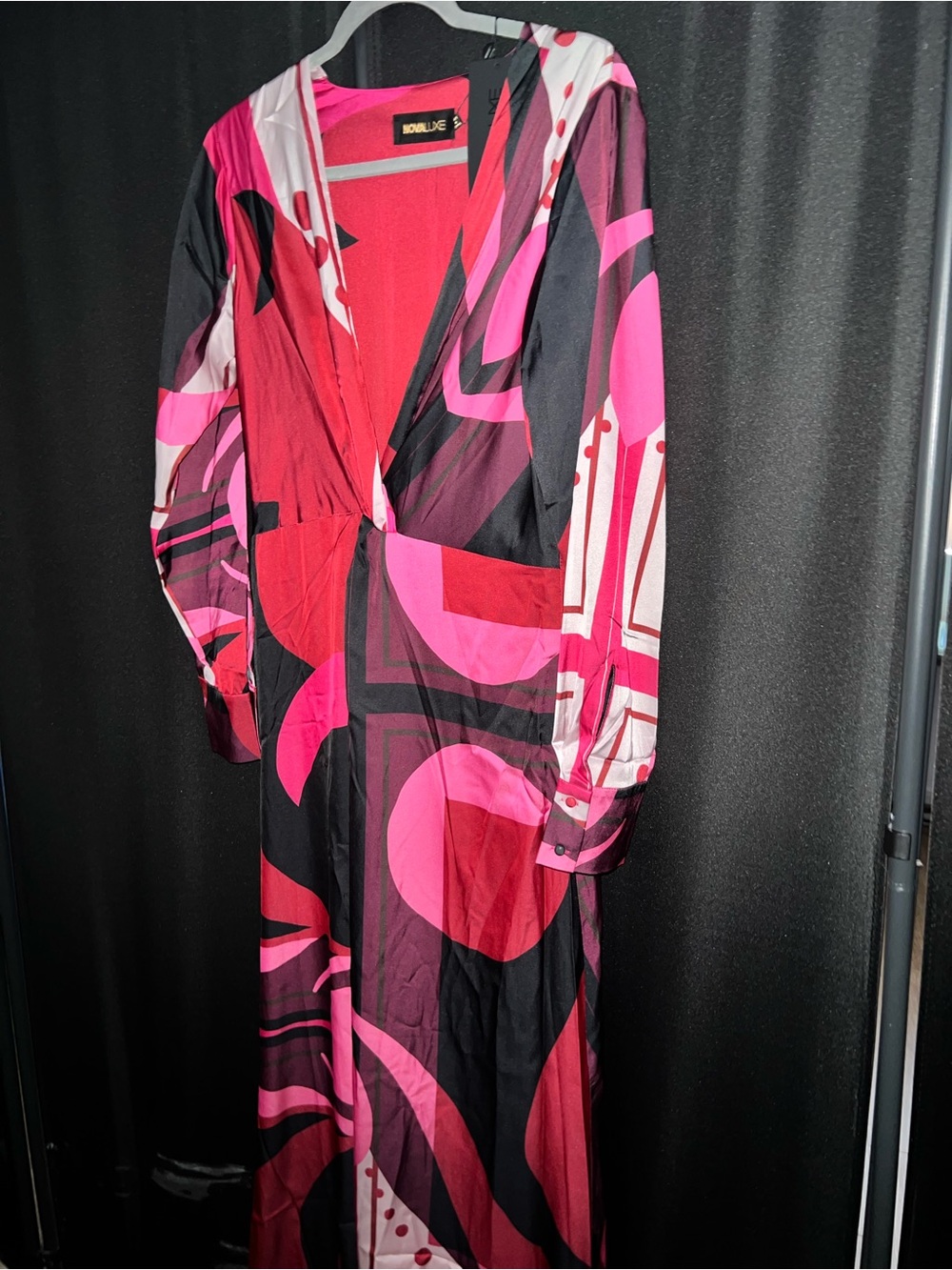 Fashion Nova Pink & Black Abstract Maxi Wrap Dress - Picture 3 of 8